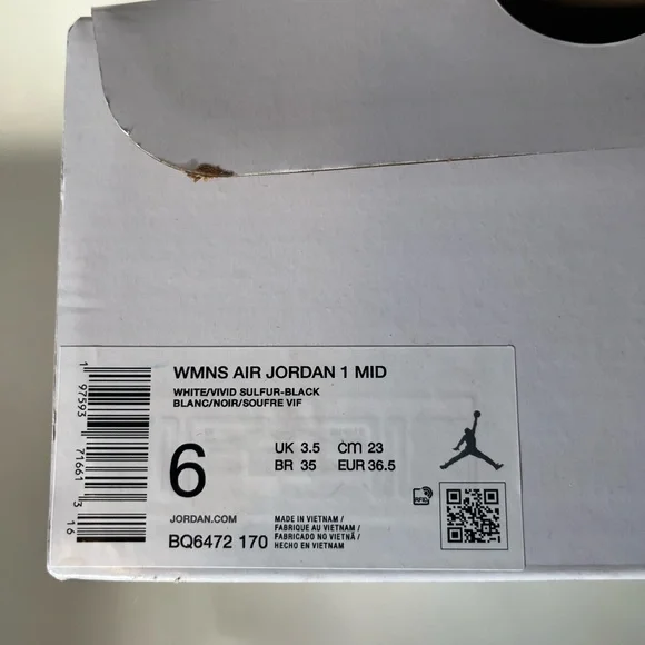 Nike Air Jordan 1 Mid 'Vivid Sulfur' Yellow White Basketball Shoes Size 6 - Picture 10 of 10